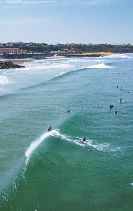 Aerial view of Surfers in Biarritz France Aerial view of Surfers in Biarritz France